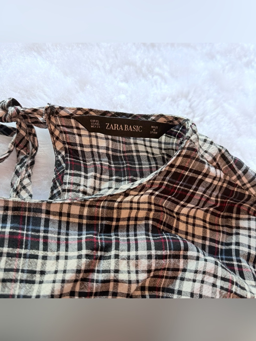 Zara Basic black and white plaid checkered blouse - Picture 3 of 4